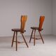 Pair of sculptural rustic wooden chairs in pine France 1960