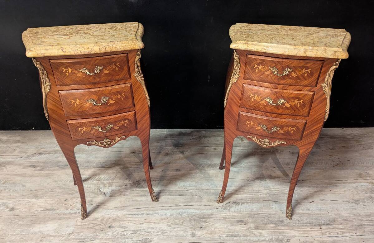 Pair of curved Louis XV style bedside tables