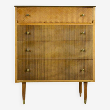 Midcentury uniflex walnut and brass chest of drawers