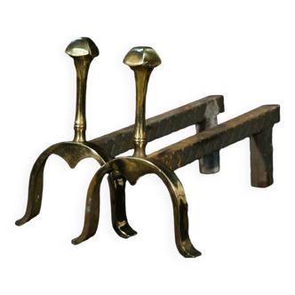 Pair Of Small Art Deco Andirons, Bronze