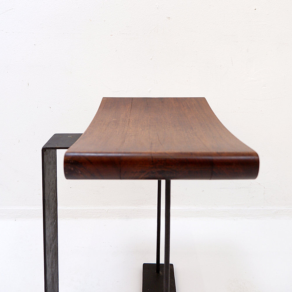 Vintage wooden and metal stool in the style of the "T" model by Pierre Chareau.