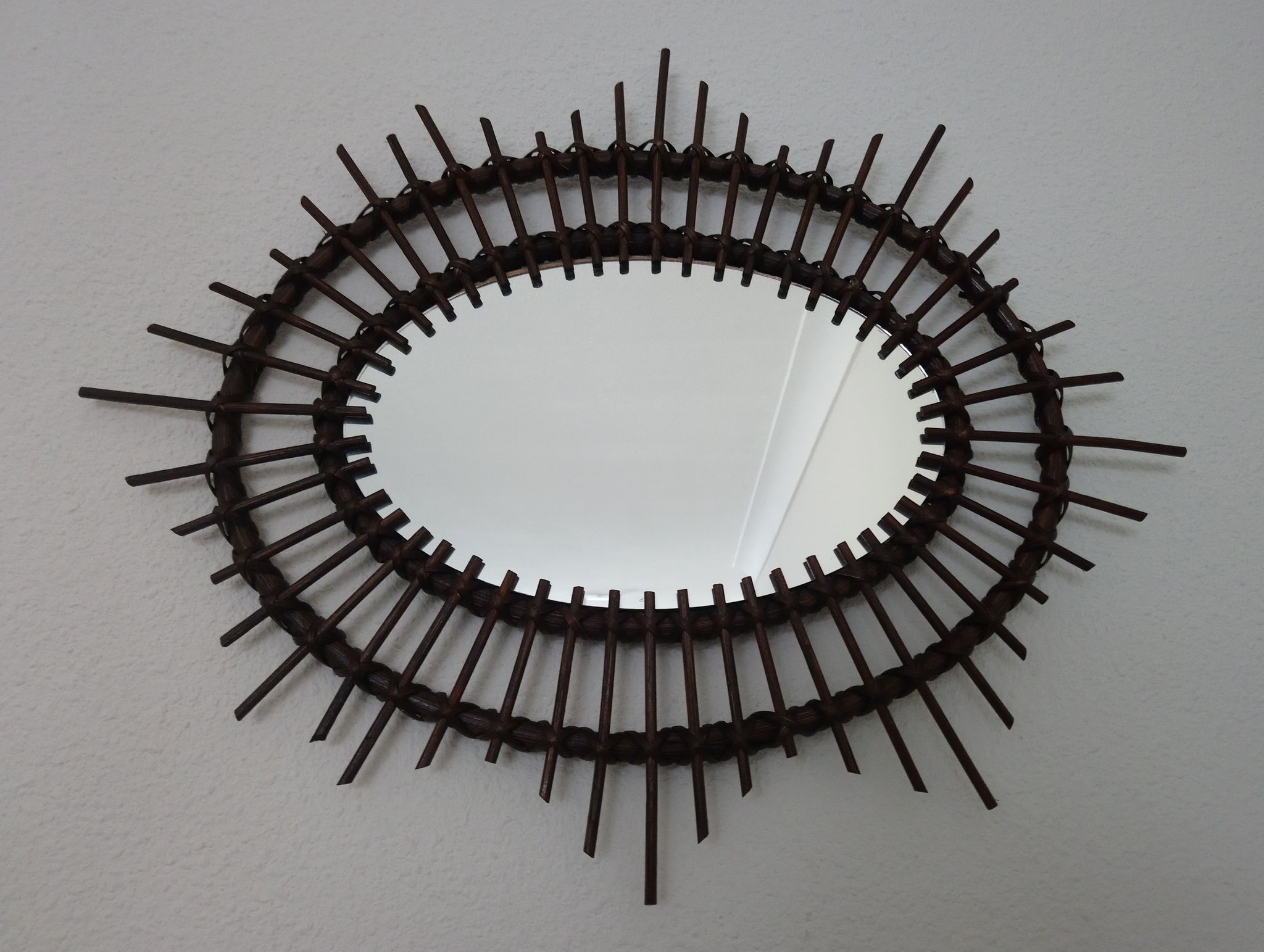 Dark rattan Sun mirror 64X52cm years 70