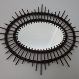 Dark rattan Sun mirror 64X52cm years 70