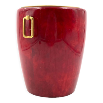 Aldo tura, brass and red parchment cooler / ice bucket, italy 1960s