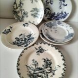 Set of 6 ironstone plates in shades of blue, late 19th to early 20th century.