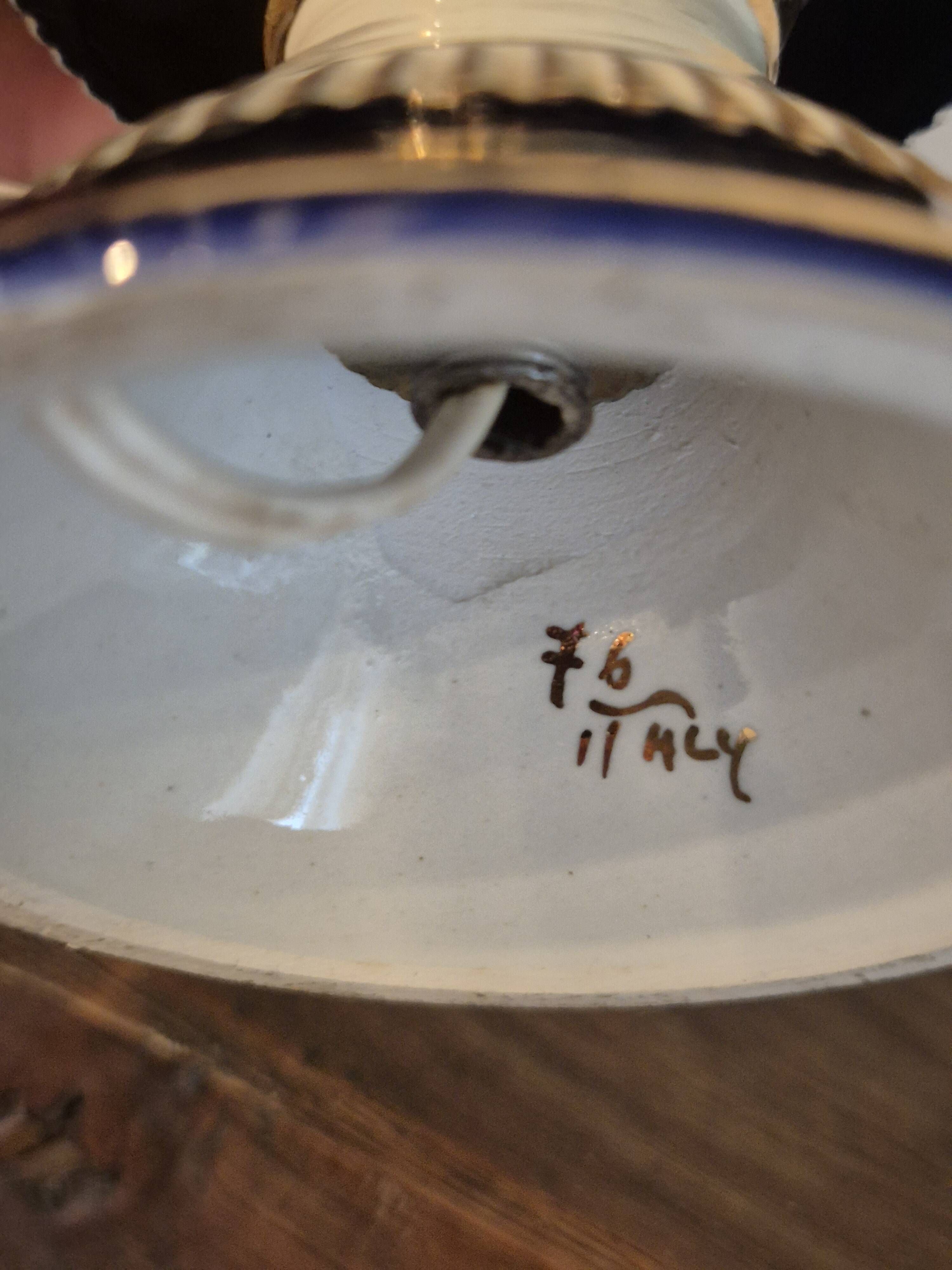 Italian Porcelain Table Lamp - Hand-painted,  blue and white floral