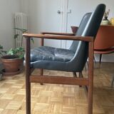 Scandinavian leather and wood armchair