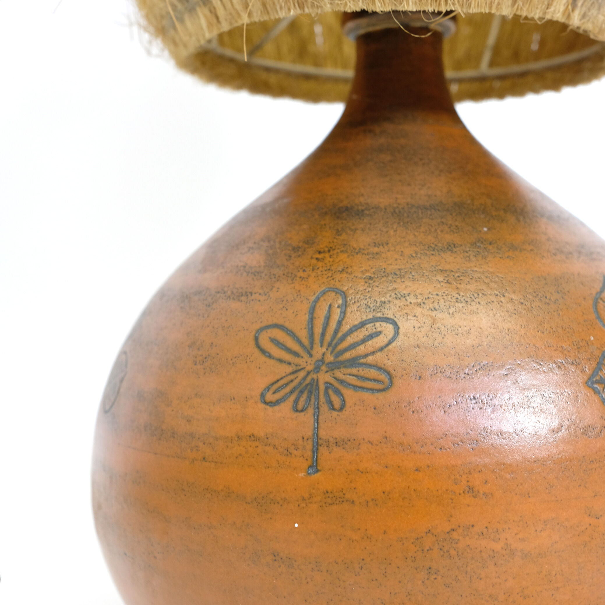 Lamp in enameled earthenware and straw lampshade by Jacques Blin