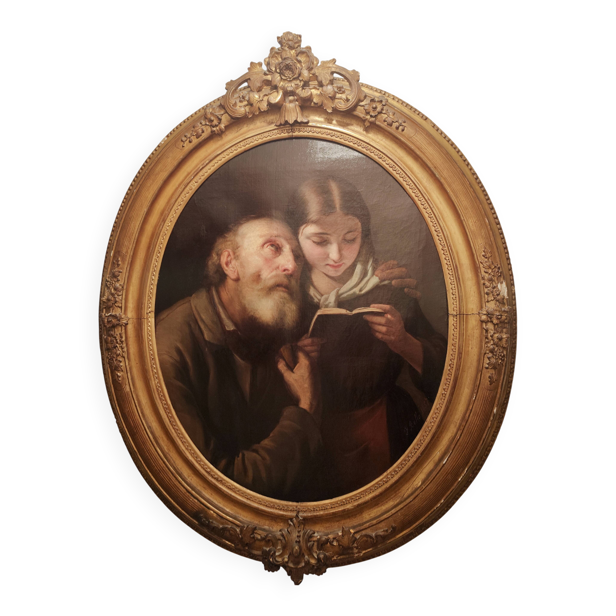 Superb old Italian school portrait of pious reading Fortunato Bello