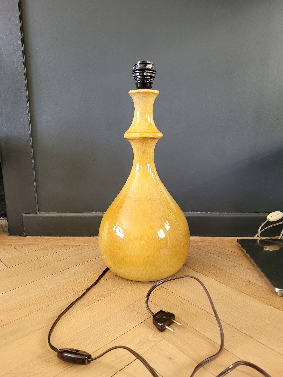 Mustard yellow glazed ceramic lamp base