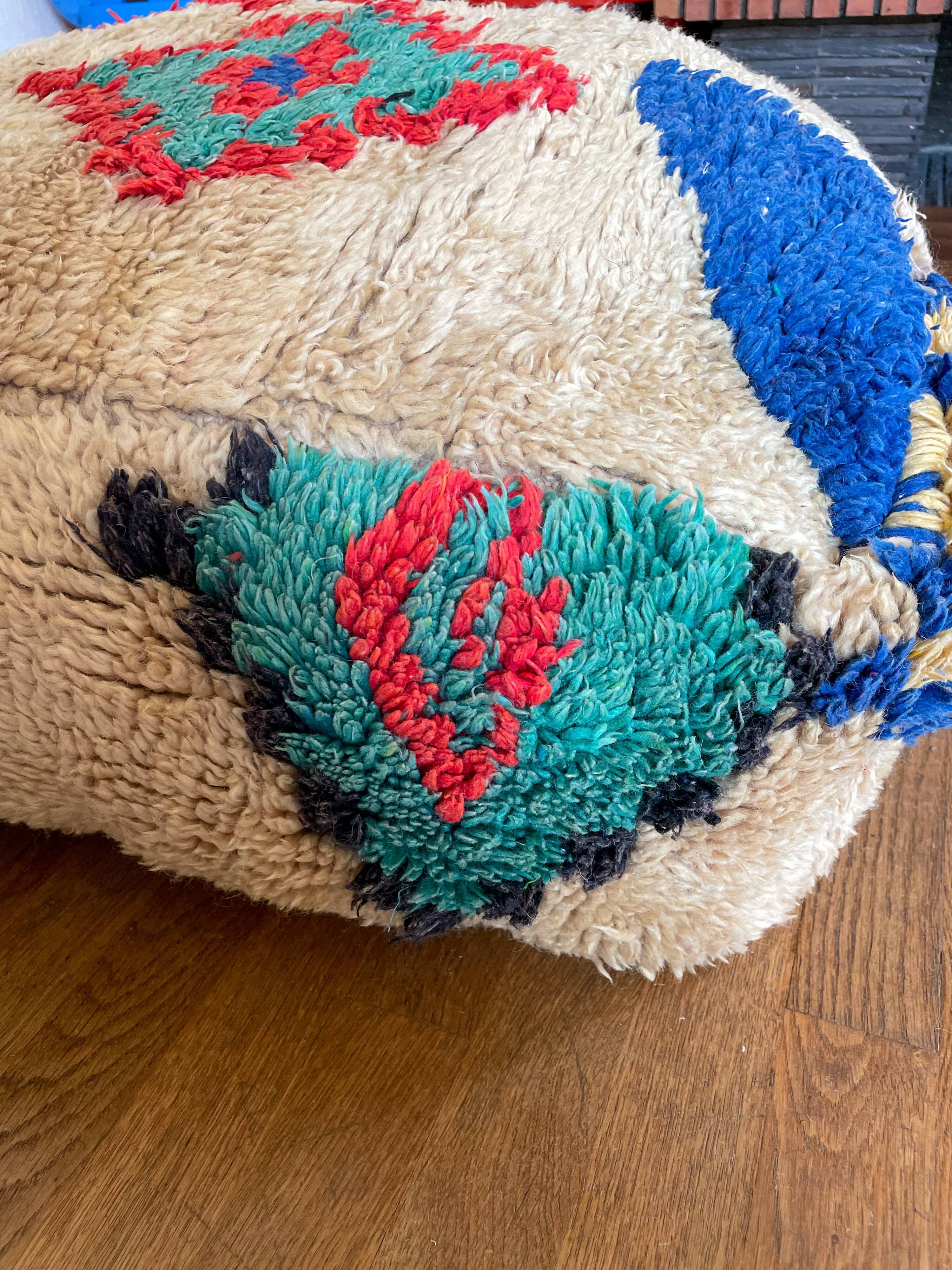 Large Bohemian Moroccan Berber Ottoman Colorful Beige Multicolored