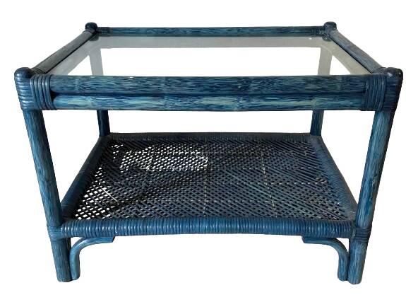 Vintage rattan and glass coffee table