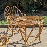 rattan garden set 2 armchairs and side table
