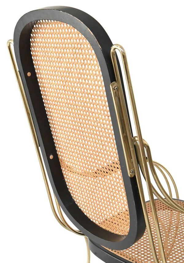 Rocking-chair moderniste en laiton doré et cannage