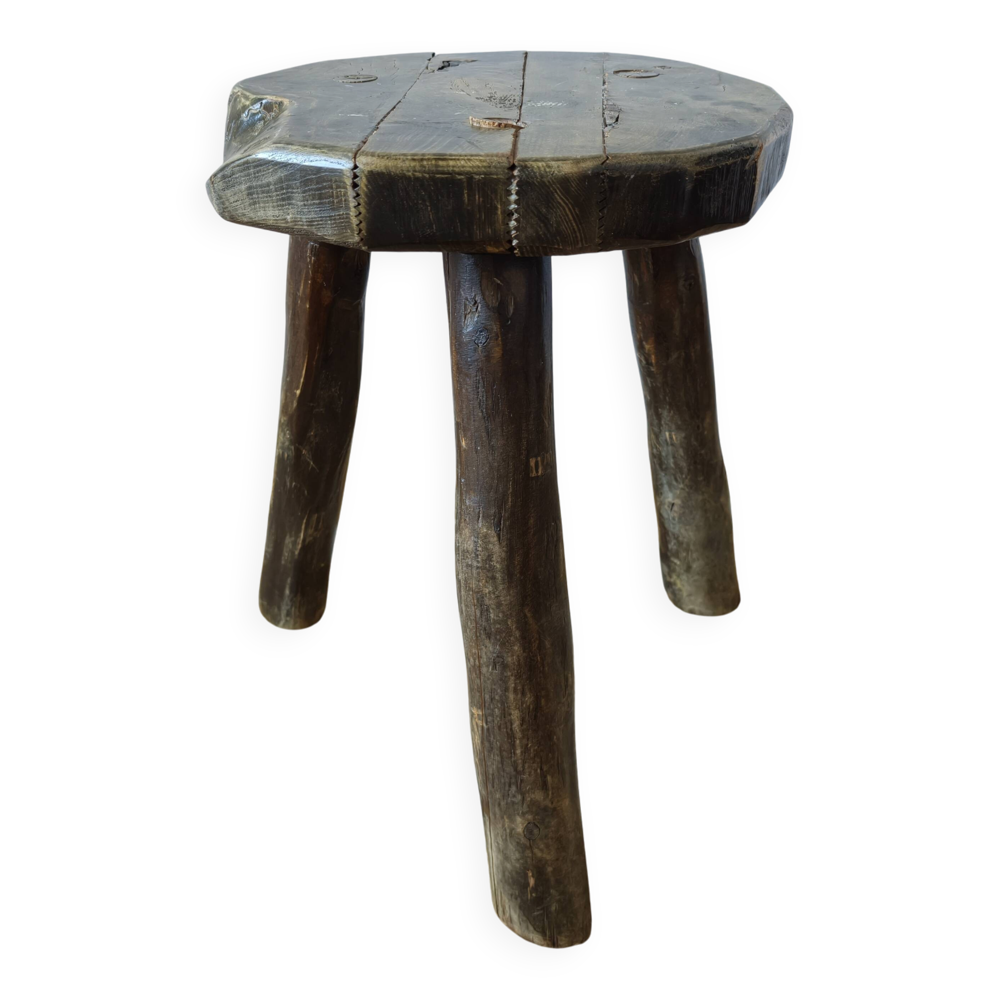 Vintage brutalist Bourguignon tripod stool