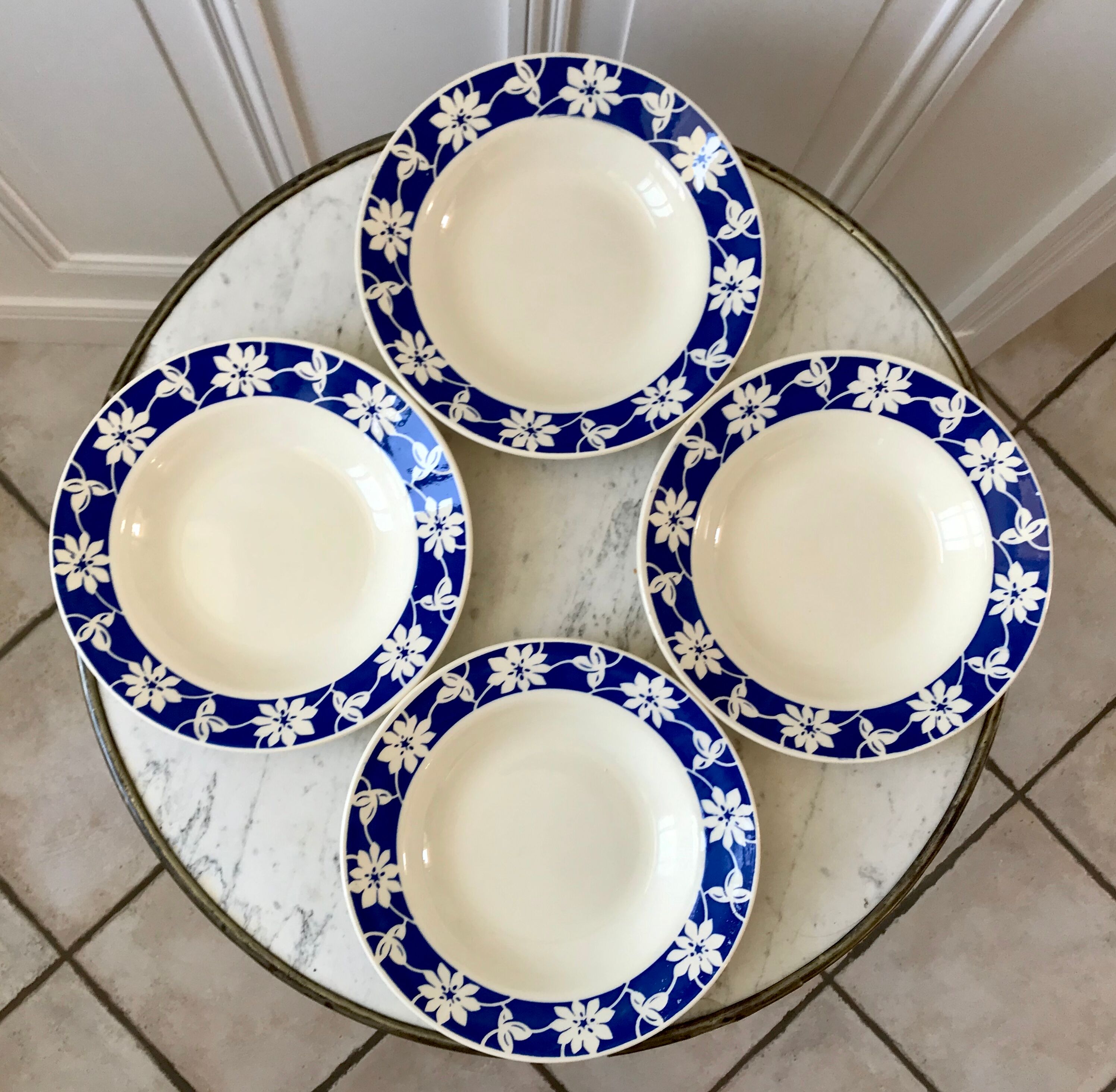 Set of 4 hollow plates Badonviller blue klein 30s