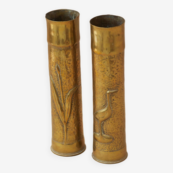 Pair of vintage Art Deco Brass vases Circa 191