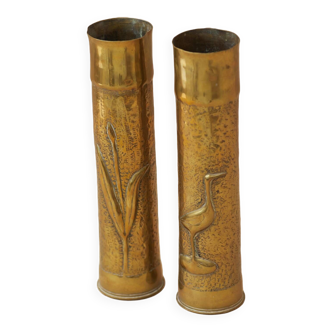 Pair of vintage Art Deco Brass vases Circa 191