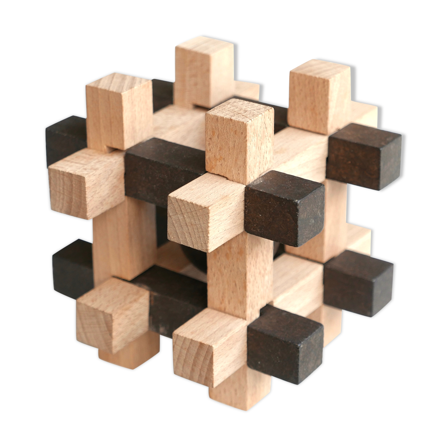 Casse tête sculptural en bois années 70