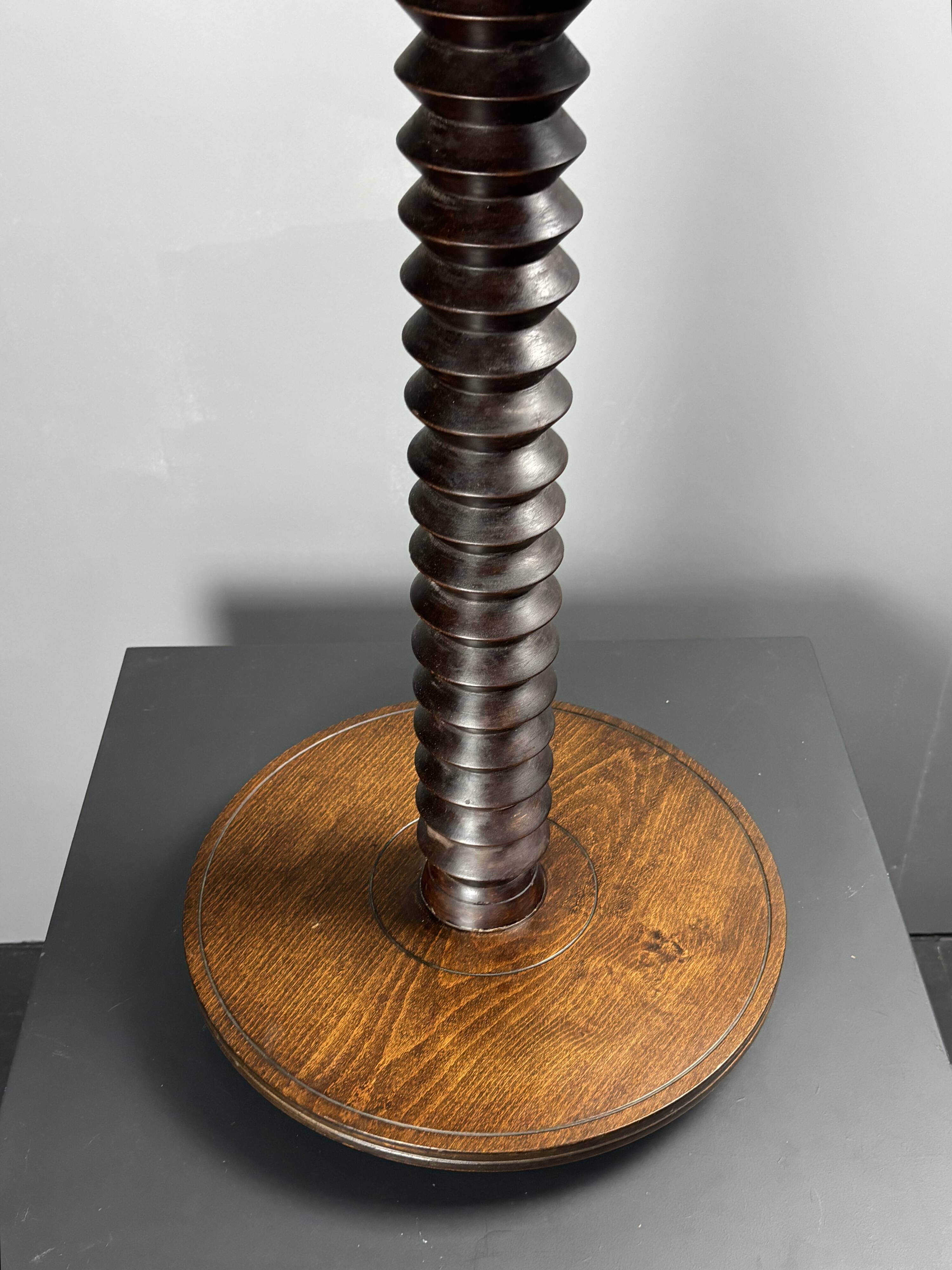 Midcentury brutalist wood turned side table in the style of Charles Dudouyt