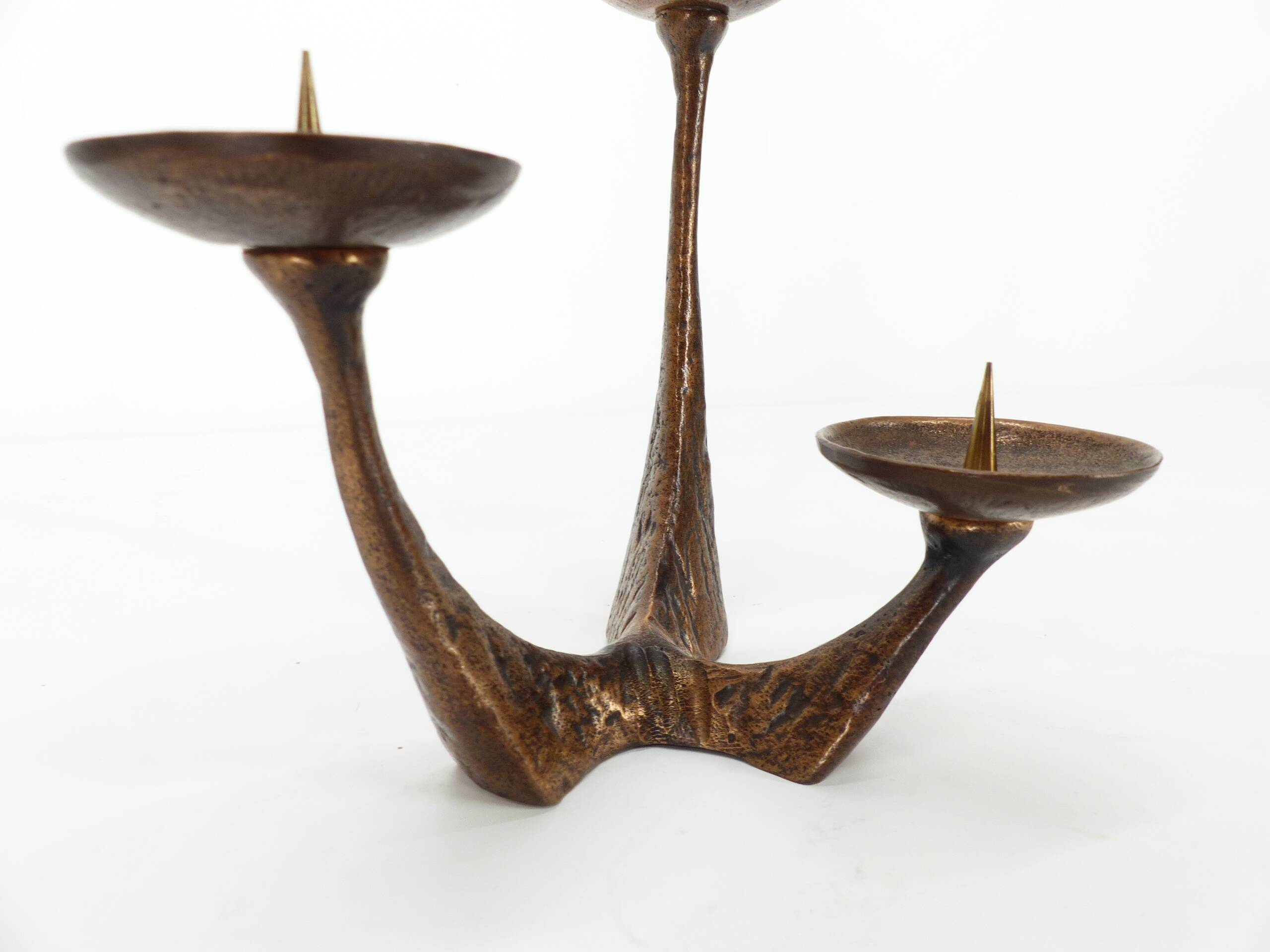 Vintage brutalist bronze candlestick Kunsthaus Kopp 1960s