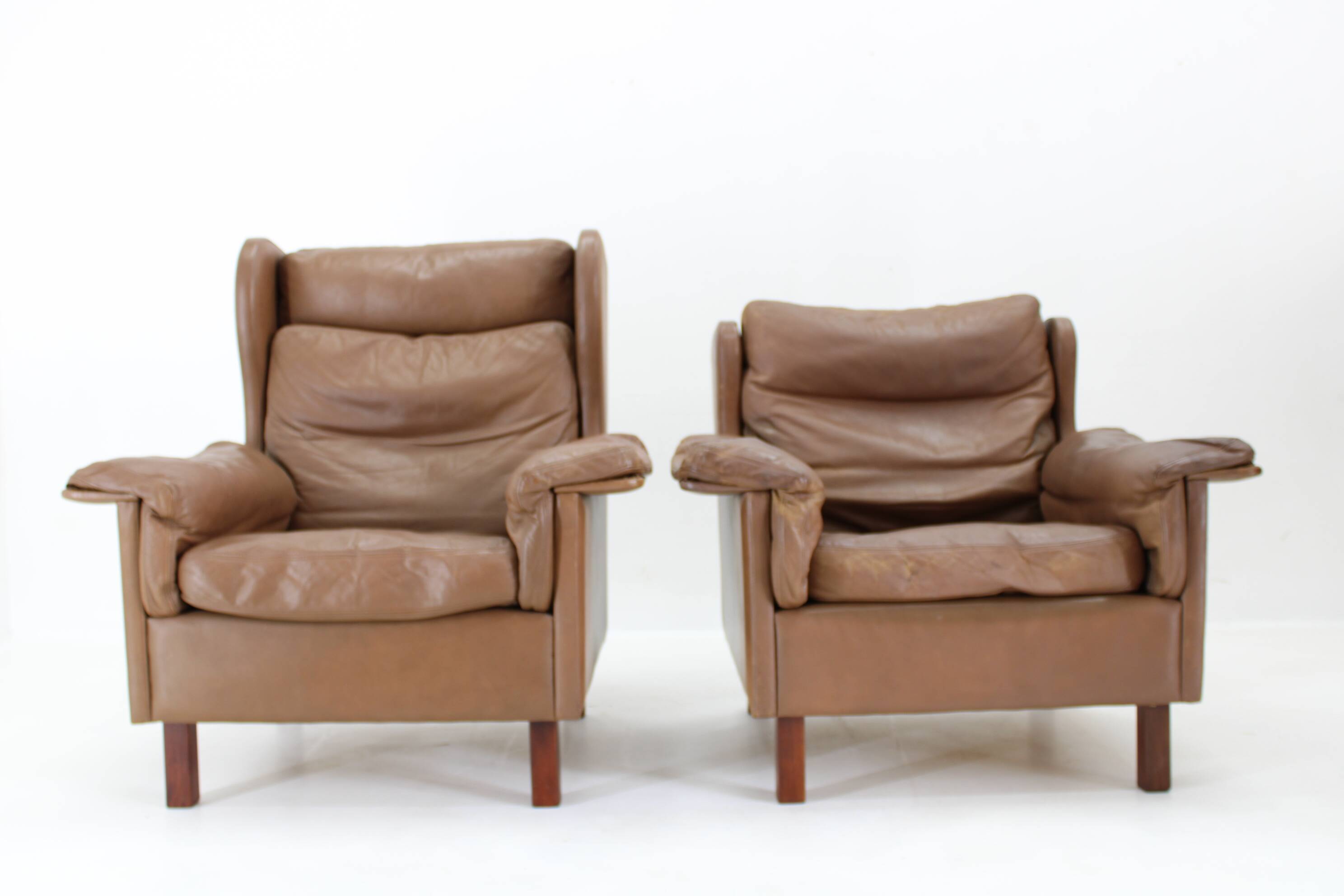 1970s Pair of Brown Leather Armchairs, Denmark
