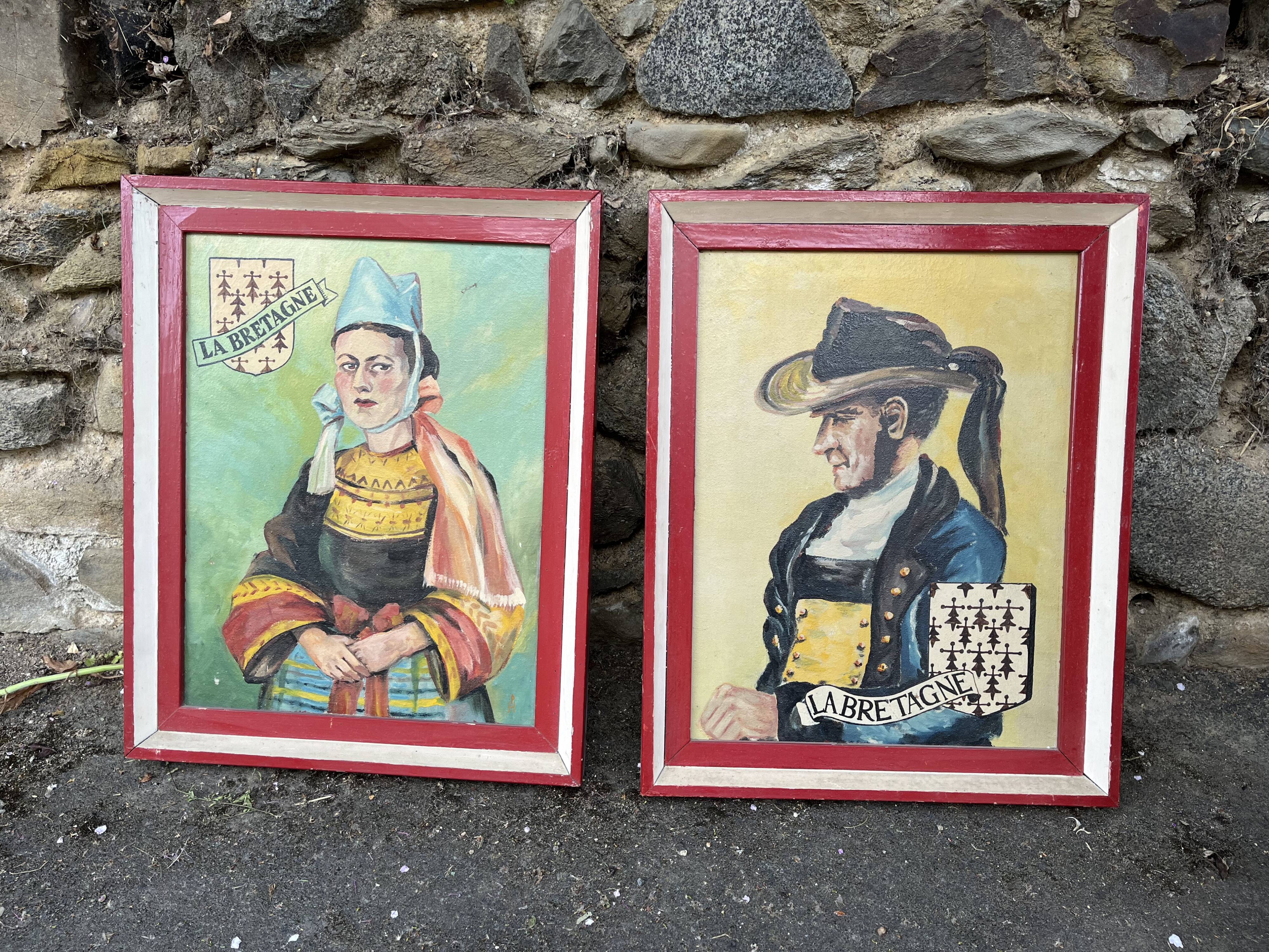 TABLEAU VILLAGE BRETAGNE Huile Sur Toile Signee Falcucci Cadre