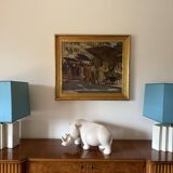 Hollywood regency set of 2 ceramic table Lamps, France 1970s