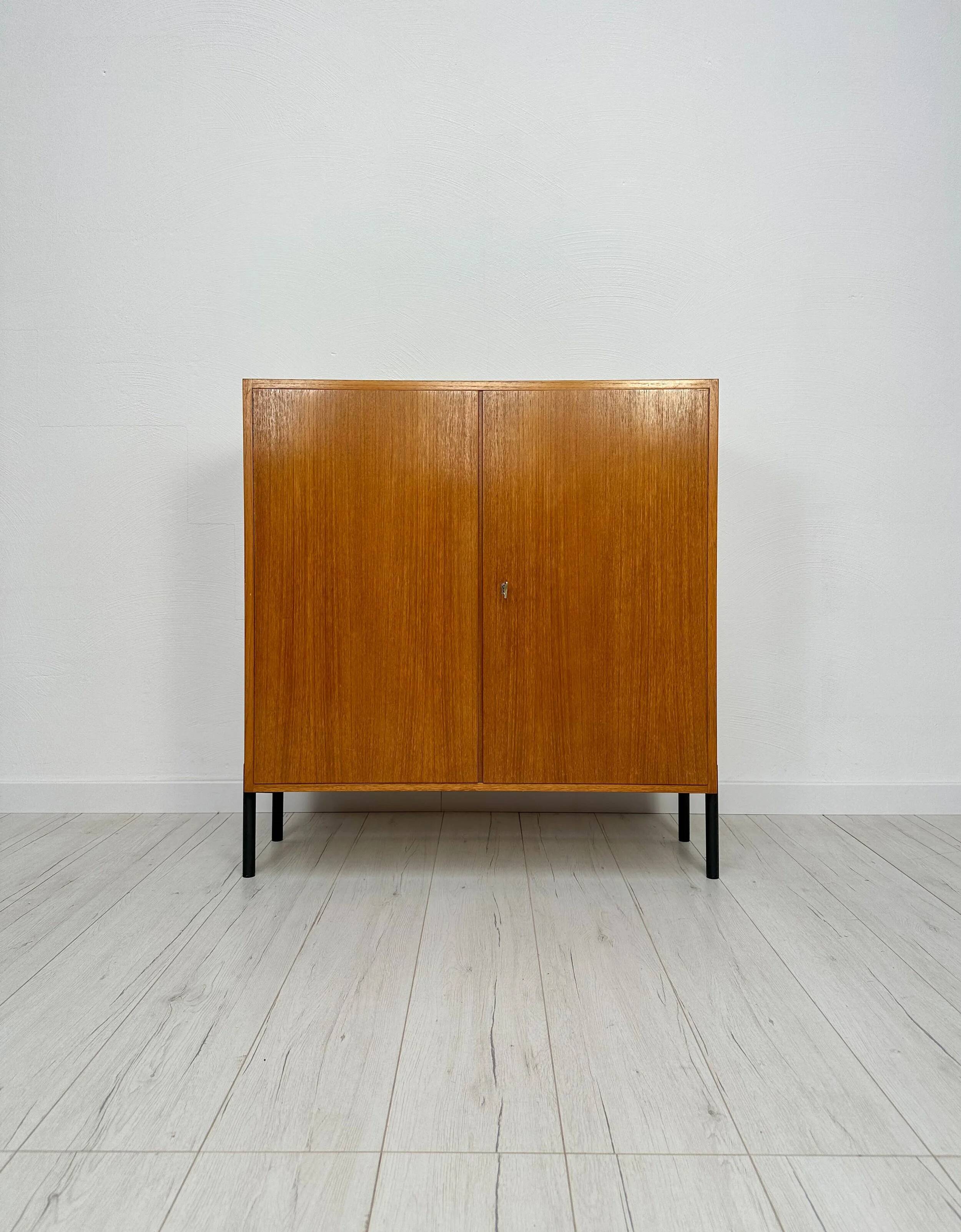 1960s Small Vintage Teak Cabinet with Metal Legs