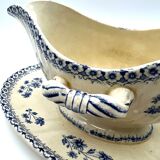 White and blue saucière in faience iron earth Boch Brother model Astre
