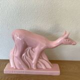 Pink doe sculpture geo conde saint clement earthenware france 1930 art deco