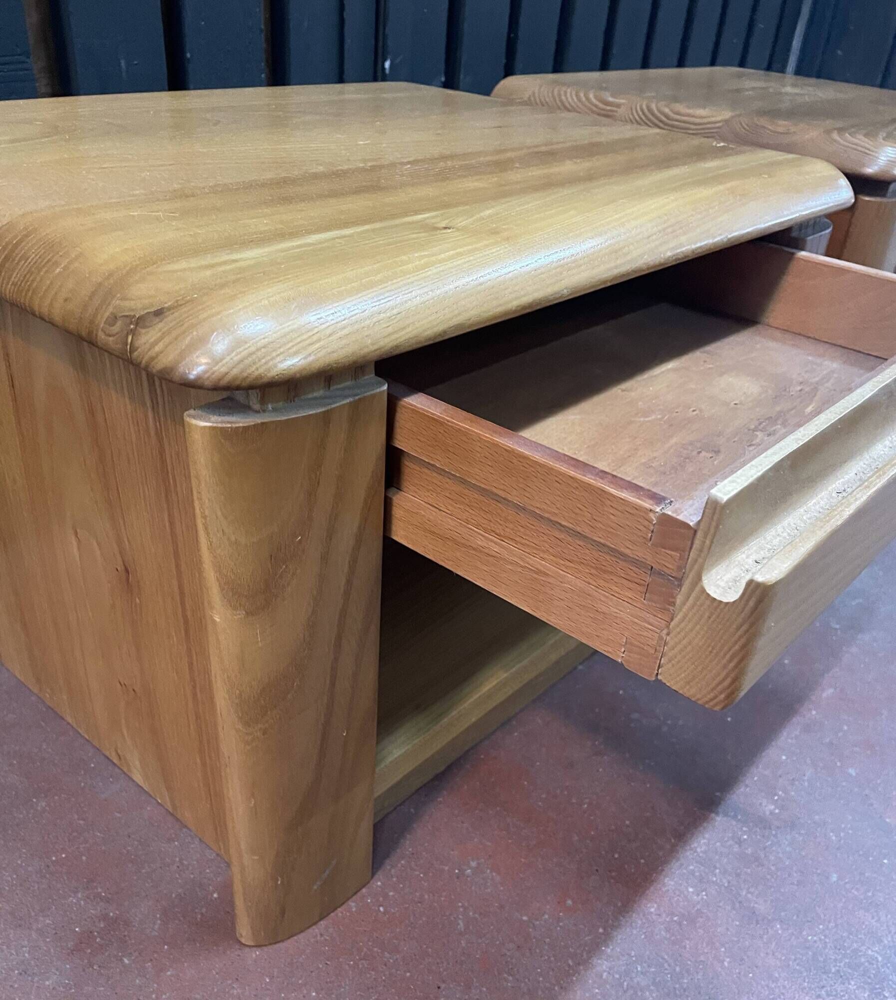 Pair of solid elm bedside tables from the 1970s.