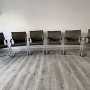 Set of 6 Uno chairs in grey leather on tubular chrome cantilevered frames