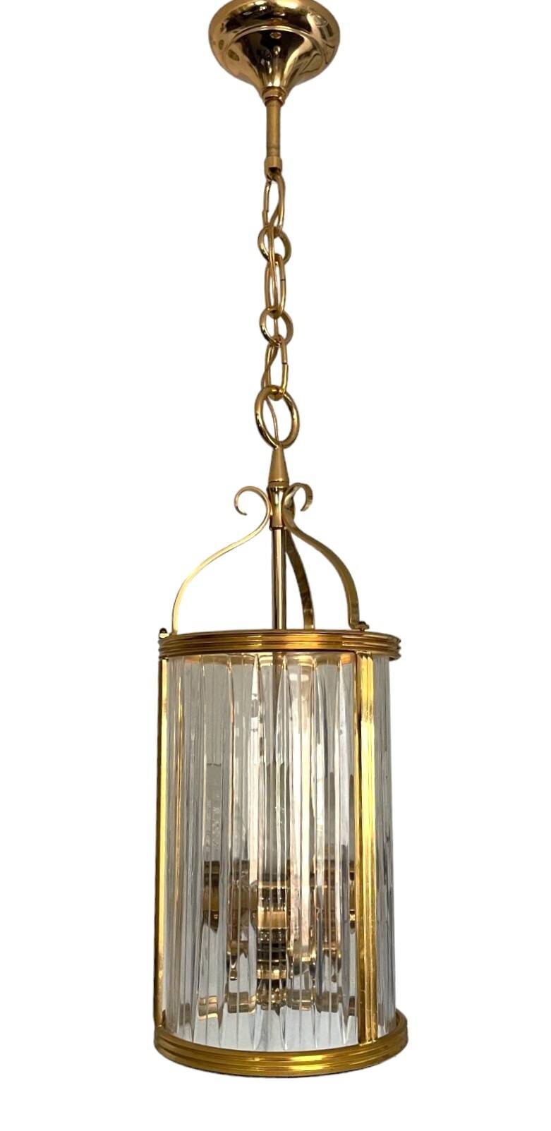 Vintage lantern chandelier in brass and crystal - 3 lights