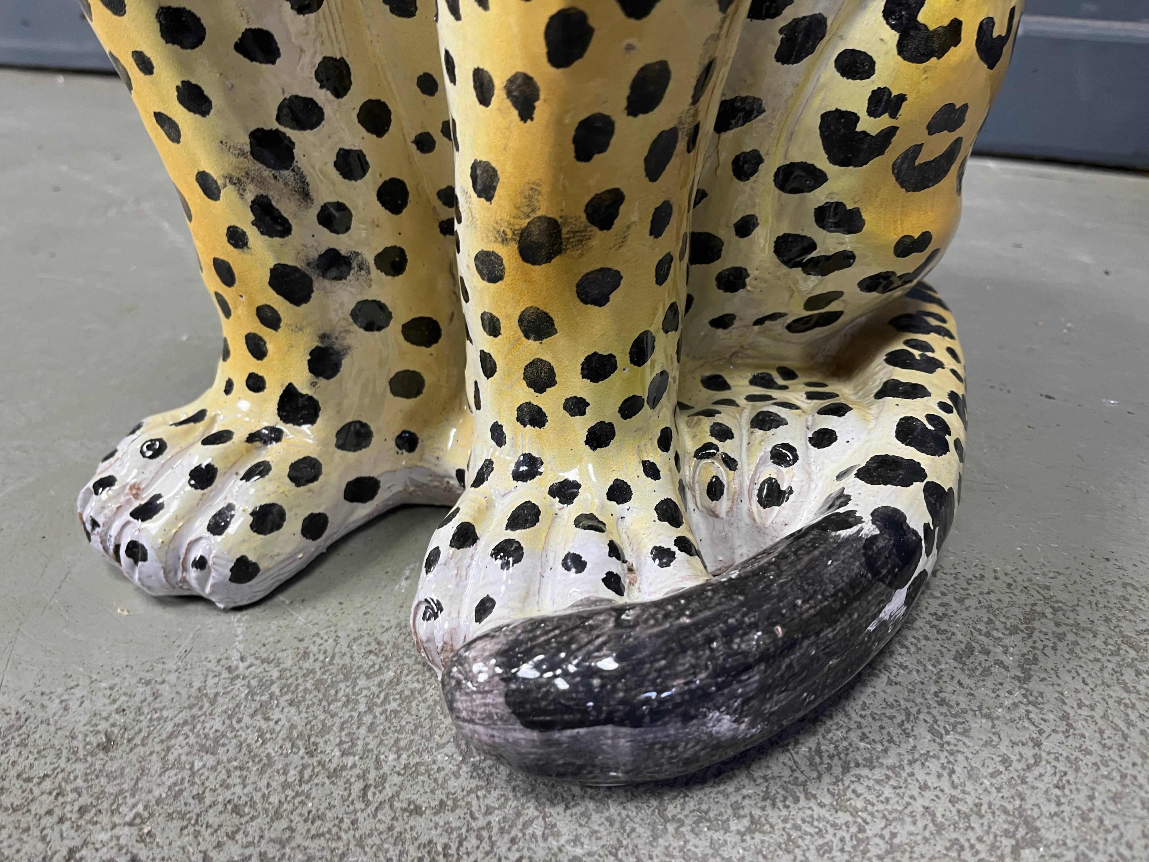 Pair of glazed terracotta leopard figures, Italian, 1960s.