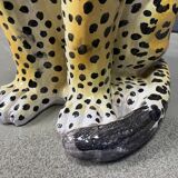 Pair of glazed terracotta leopard figures, Italian, 1960s.