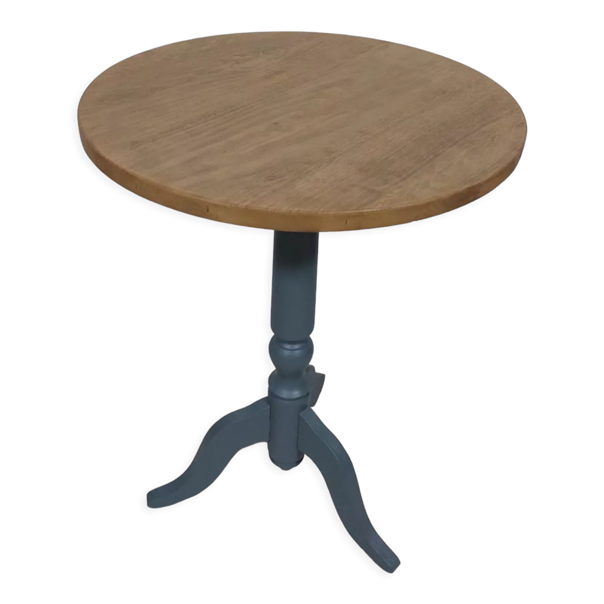 Gray and natural pedestal table