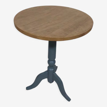 Gray and natural pedestal table