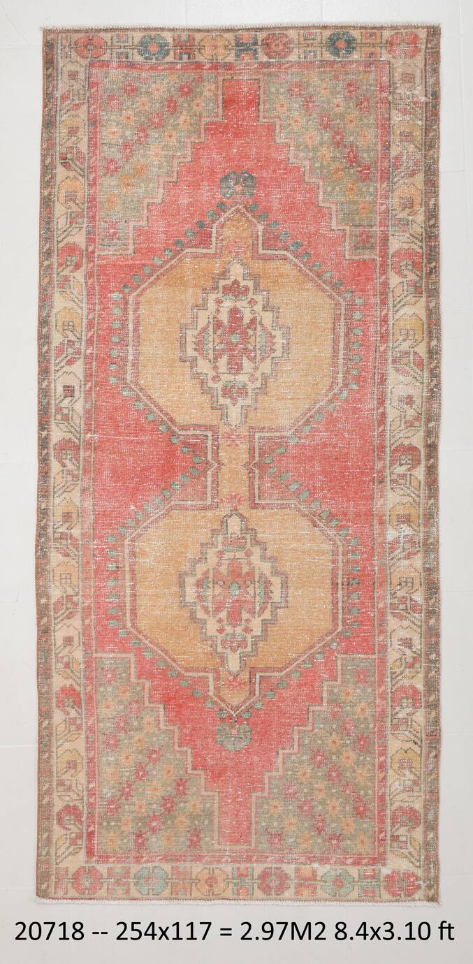 4x8 Red & Yellow Pastel Vintage Rug, 117x254Cm SK 20718