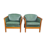 Fauteuils en cuir vert vintage des années 1970