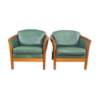 Fauteuils en cuir vert vintage des années 1970