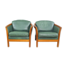 1970s vintage green leather chairs | set of 2