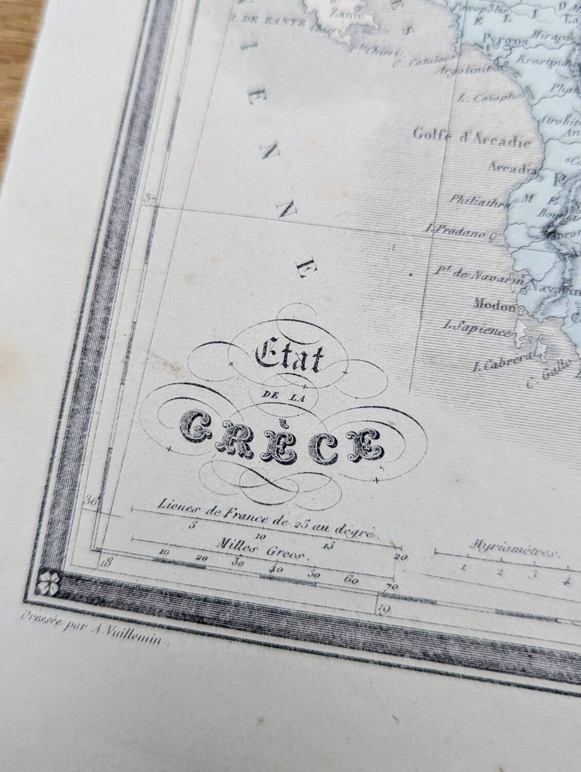 La Grèce, carte ancienne, imprimée en 1852. Authentique.