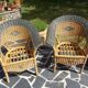 Vintage rattan lounge: one bench, two armchairs