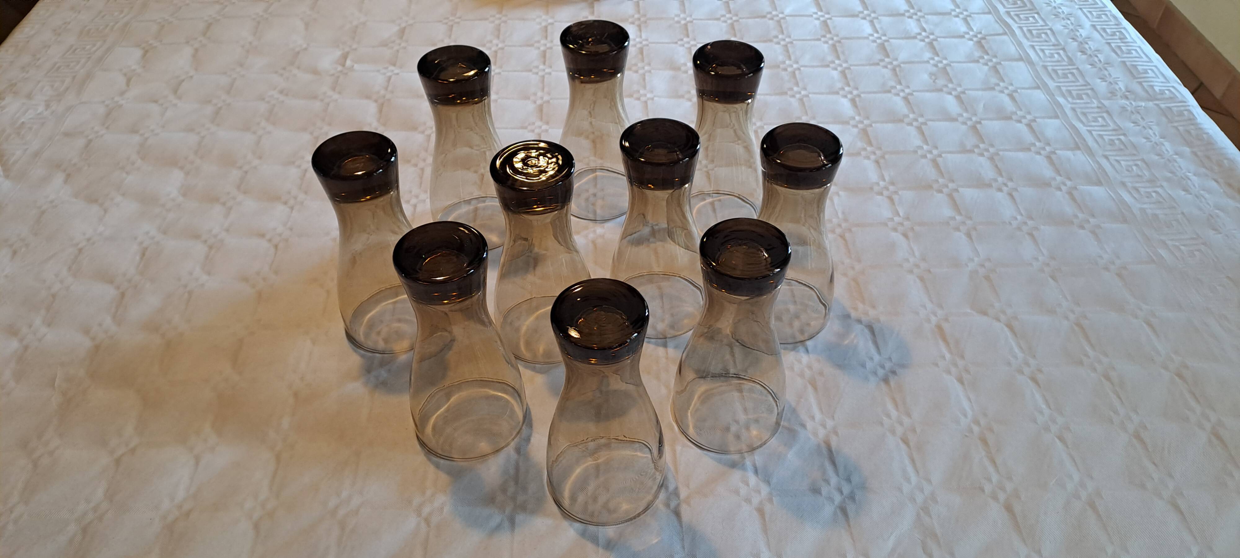 Set of 10 smoked glasses from the 60s/70s