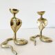 Pair of vintage brass snake candlesticks