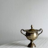 Sucrier ancien en métal argenté avec poignées