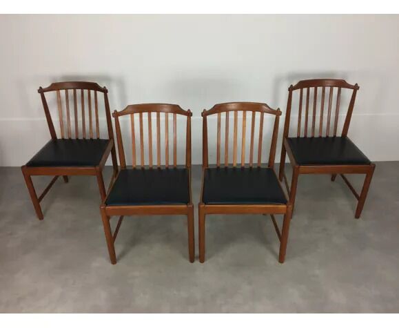 4 Scandinavian teak chairs with bars, 60s