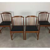 4 chaises scandinaves en teck à barreaux années 60