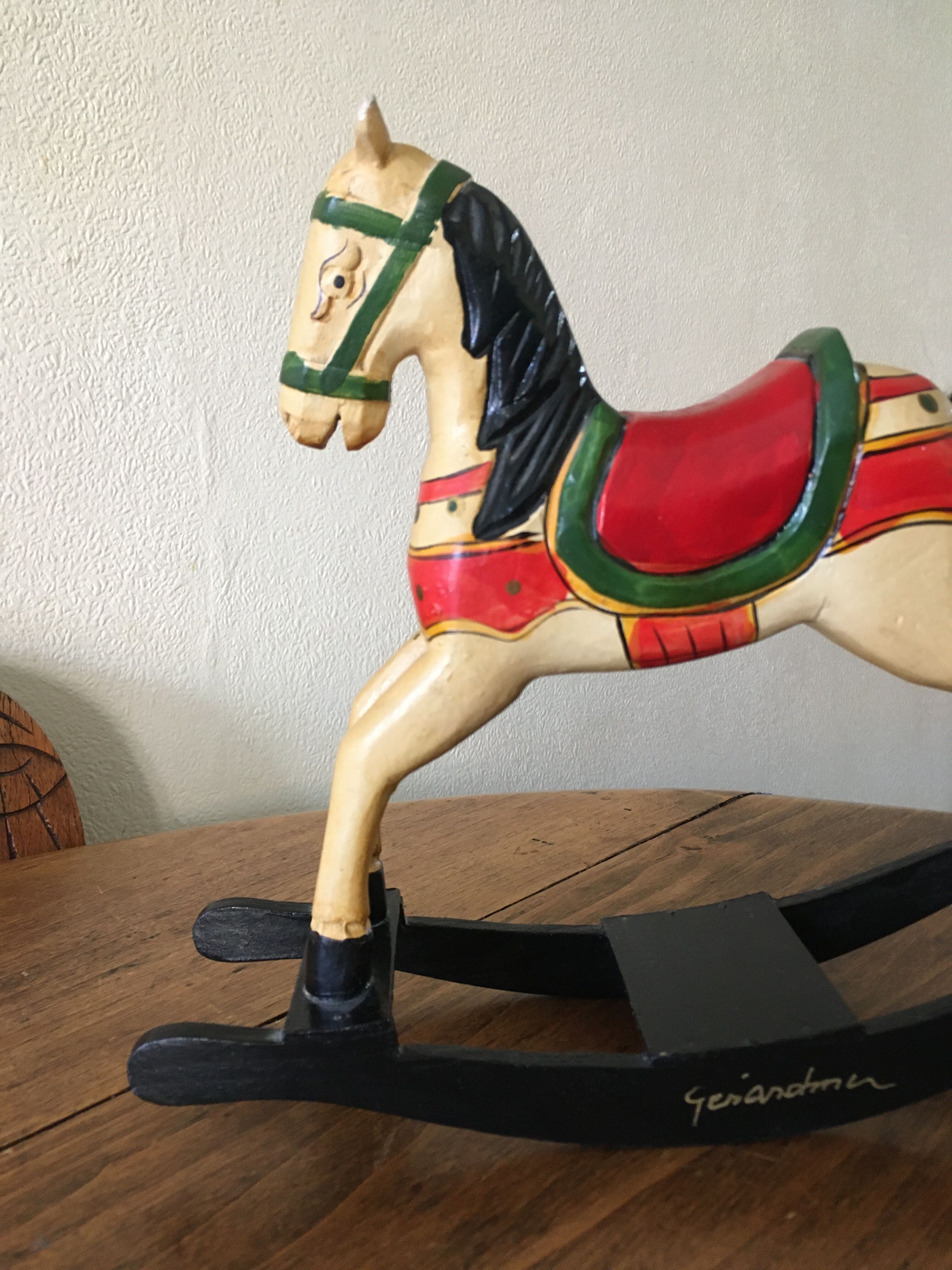 Wooden rocking horse, decorative, artisanal